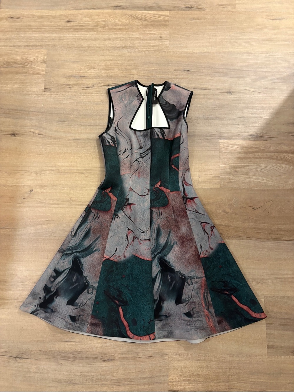 Sleeveless Marble-Print Fit & Flare Dress - Green
